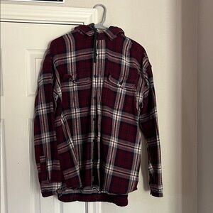American Eagle Outfitters Navy, Burgundy, and Gray Flannel Shirt